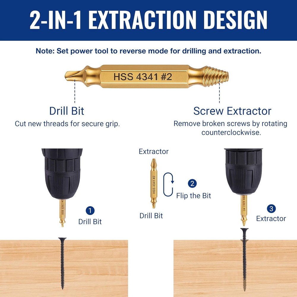 WORKPRO 6PCS Stripped Screw Extractor Set, Titanium Coated Broken Bolt...