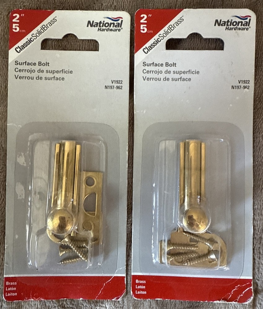 2 - National Hardware N197-962 2" Surface Bolts, Solid Brass