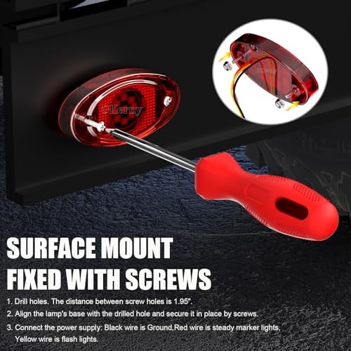 10-Pack LED Trailer Marker Lights Kit Dual Function (Steady & Strobe) Oval Red