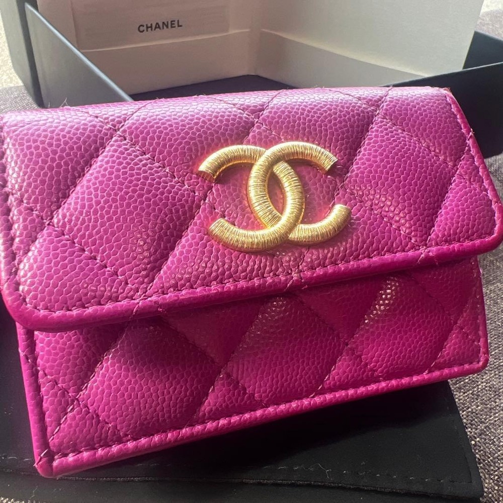 CHANEL Tri-Fold Wallet Mini Wallet Purple
