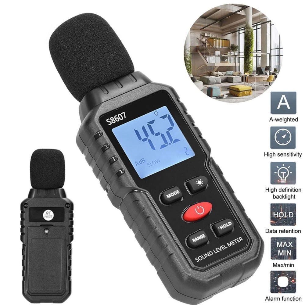 30-130dB Digital Noise Meter Decibel Reader with Over Under Range Indication