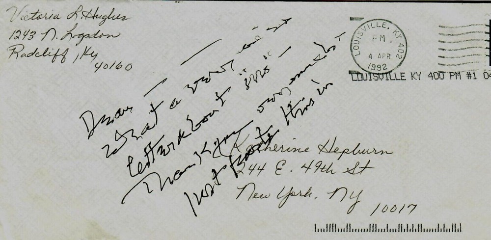 RARE! “Katharine Hepburn" Hand Written Envelope COA