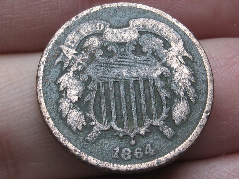 1864 Two 2 Cent Piece- Large Motto, Fine Obverse Details