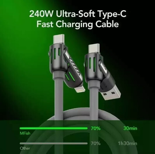 4 in 1 Multi-USB Charging Cable - MAX 240W Fast Charging/With USB A+Type-C 6.6ft