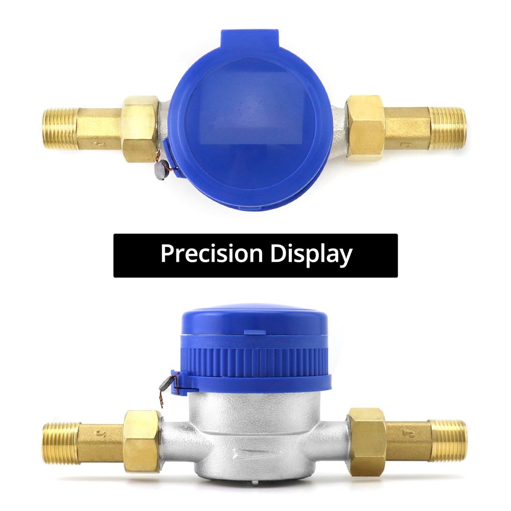 Water Meter 2 Pack, Cold Water Flow Meter with Pulse Output, 1/2" BSPT Thread...