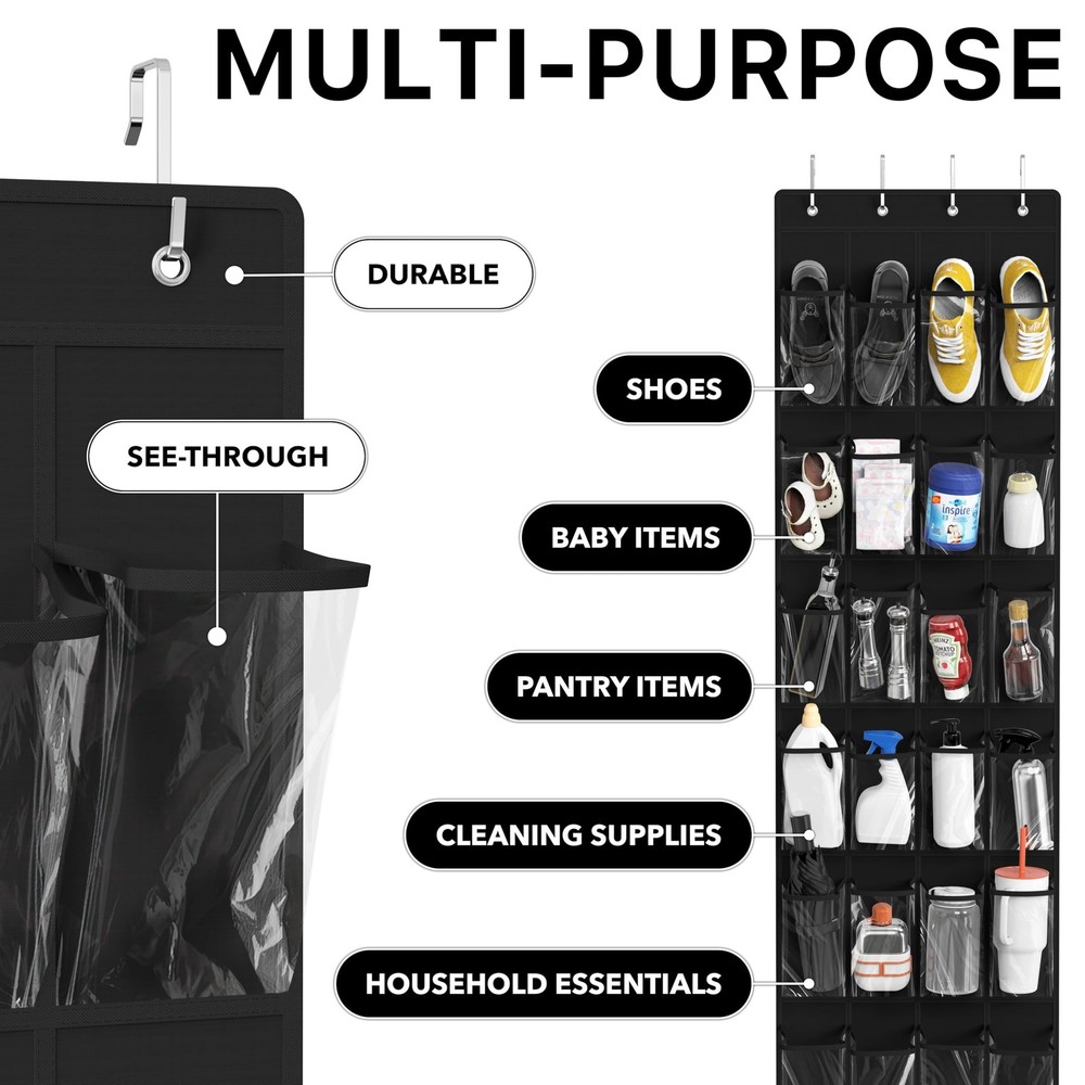Simple Houseware 24 Pockets - Crystal Clear Over The Large Pockets, Black