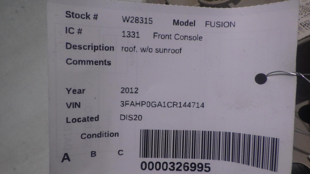 12 FORD FUSION Front Console roof