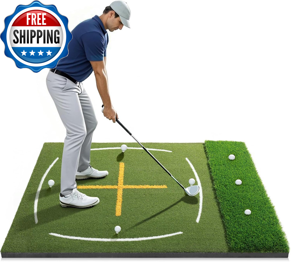 Golf Mat with Dual Turf Golf Hitting Mat with Standing Guide Line & Swing....
