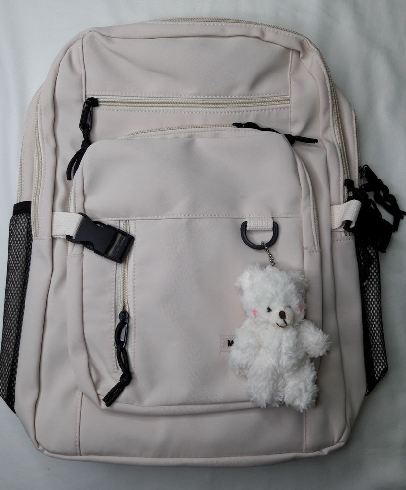 MRMI Lightweight Beige Multi Compartment Backpack w/Bear Keyring