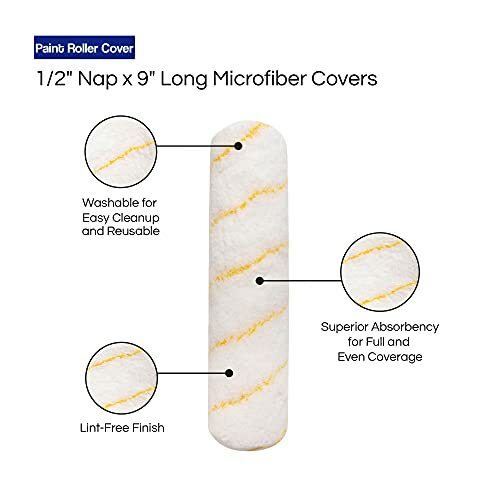 Paint Roller Covers Microfiber Roller Covers,Stain Finish 1/2 X 9 Inch (5 Pack )