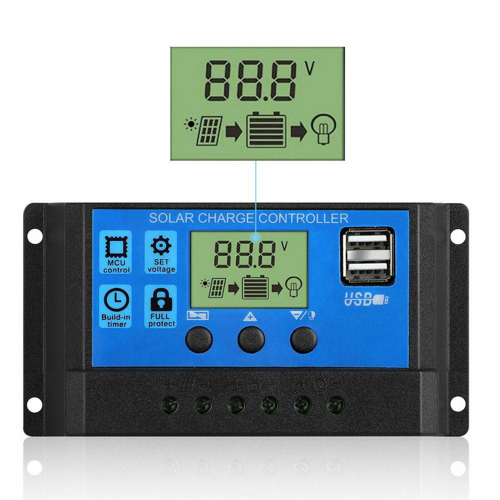 12/24V LCD Regulator Auto 30A Solar Panel Charger Controller PWM Dual USB Charge