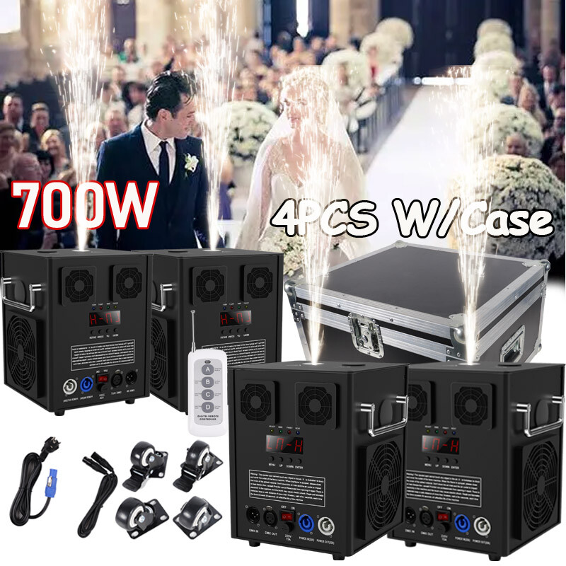 4PCS 700W Cold Spark Machine Firework Stage Effect DMX DJ Wedding w/Flight Case.