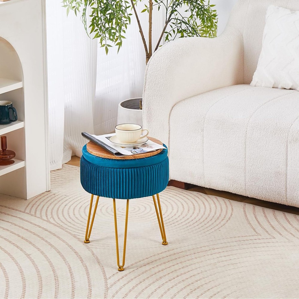 Velvet Foot Rest Stool Multipurpose Dressing Stools Upholstered Round Storage...