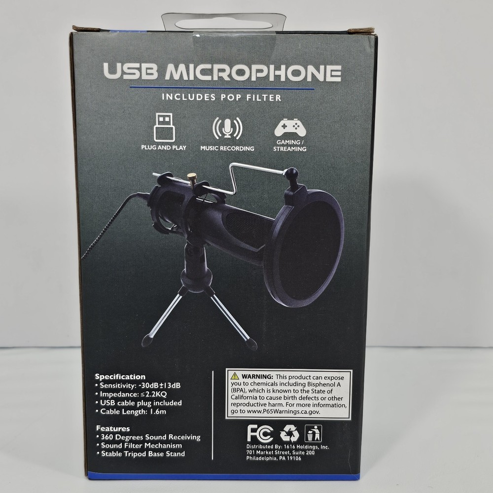 Portable USB Microphone with Pop Filter & Stand | Multi-System Compatible | NIB