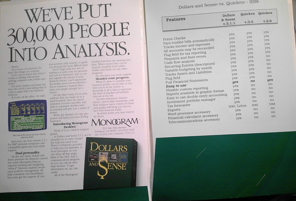 Dollars and Sense, by Monogram Software - Press Kit, 1989