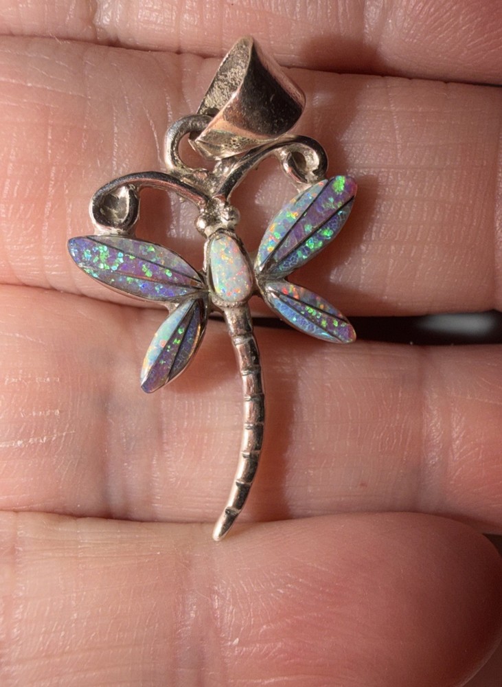 Dragonfly Opal Micro Inlay Sterling Silver 925 Pendant Native