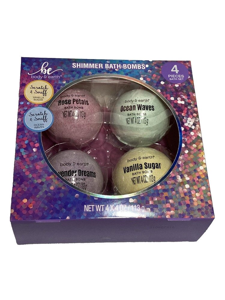 be body & earth shimmer bath bombs gift set 4 pack 4 oz each