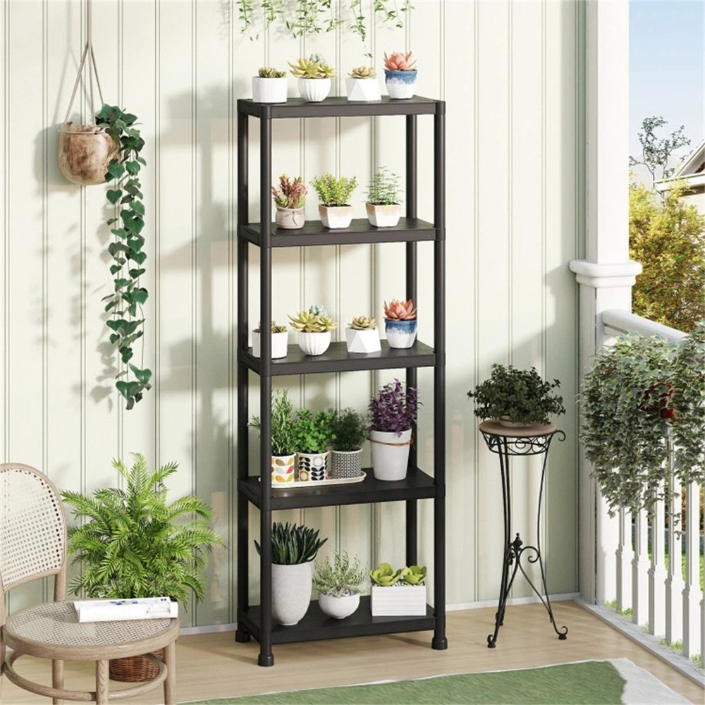Black 5-Tier Garage Storage Shelf, PP Material 100LBS Per Shelf Tool-Free Assemb