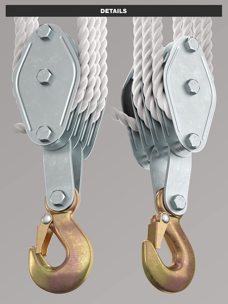 Block and Tackle Pulley System for Lifting Objects - SoB 4000LB Breaking Stre...