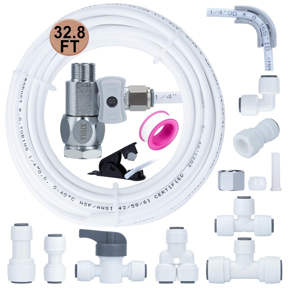 Refrigerator Water Line Kit Connection and 1/4 Compression Ice Maker Installa...