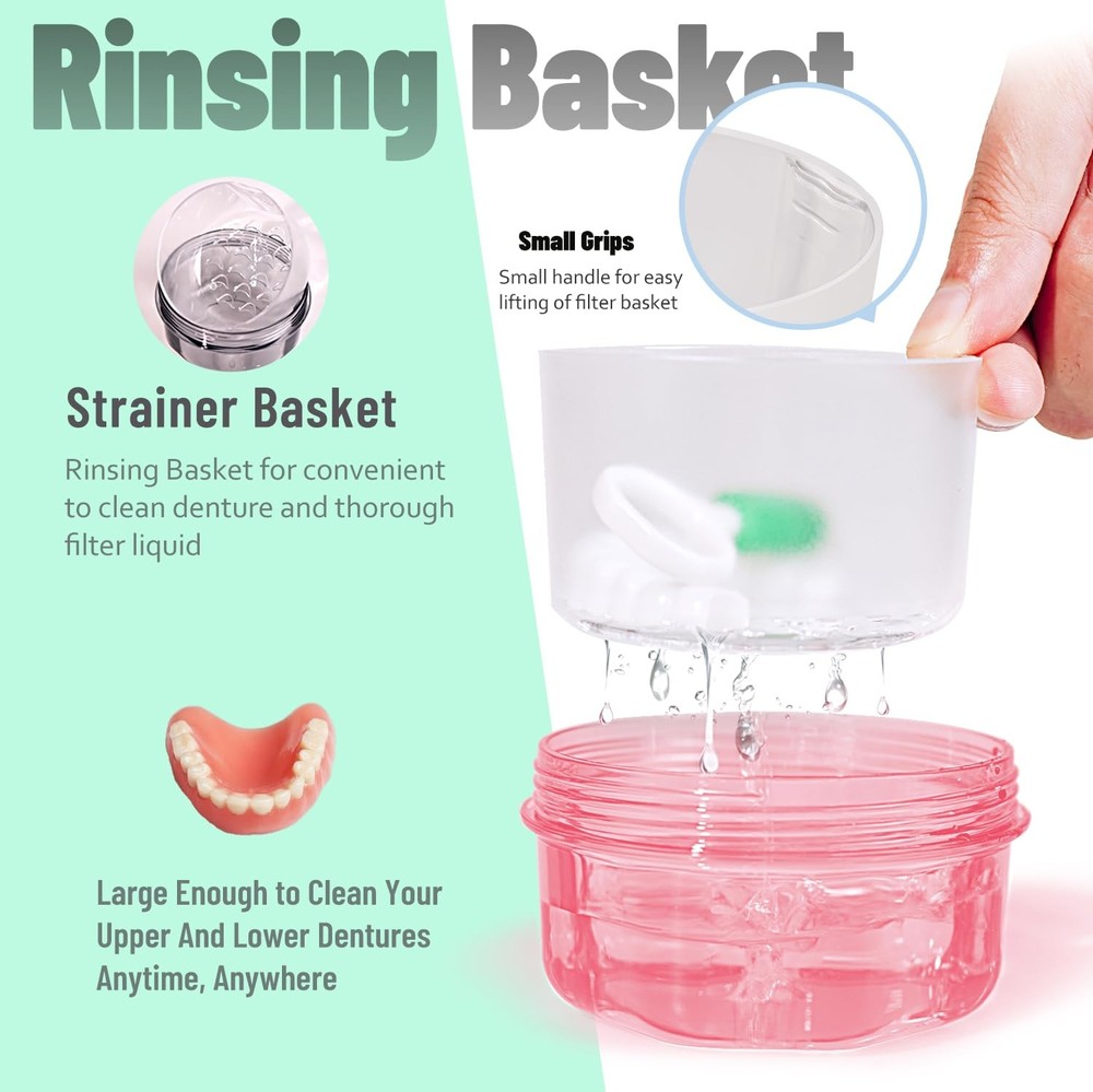 No Leak & Non-Slip Partial Denture Case Retainer Bath Box Cup, Denture Soaking C