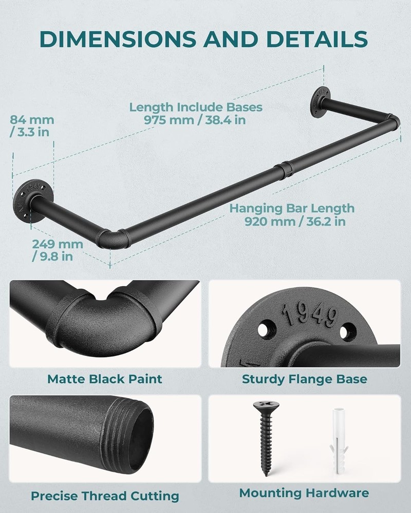 Multi-Purpose Clothes Hanging Rod - Industrial Style