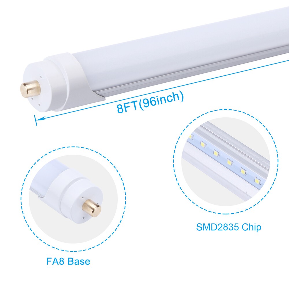 Single Pin 8FT 45W LED 5000K 6000K 8 Foot Fluorescent Bulb 65W 2 Rows Tube Light