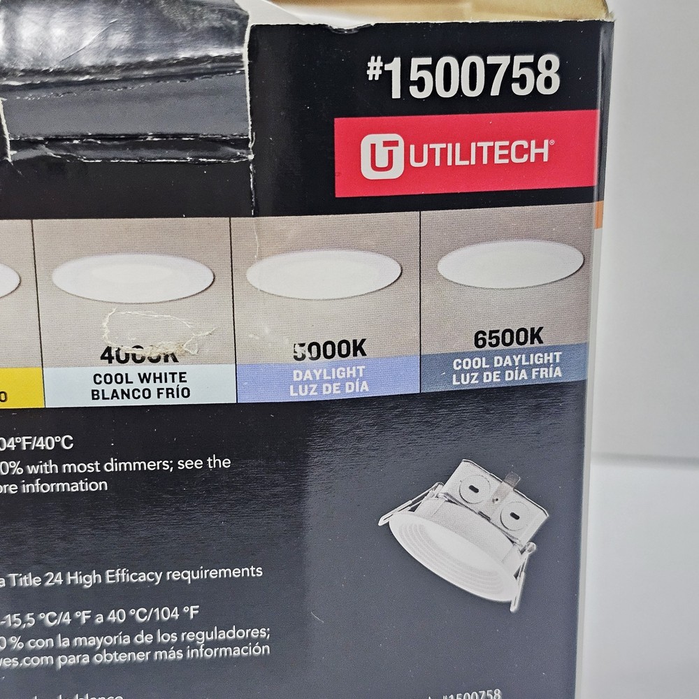 Utilitech Canless Recessed Light Kit 1500758 LED 2700k-6500k Dimming Quick Wire