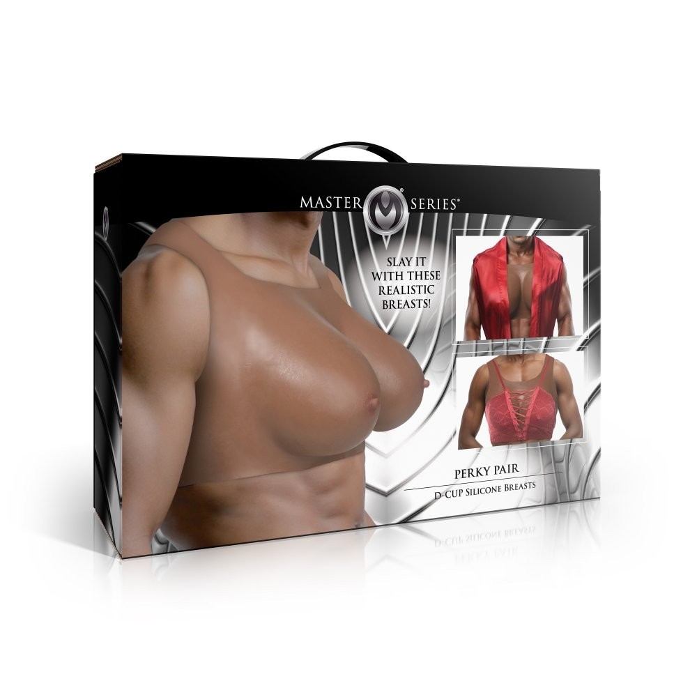 Master Series Perky Pair D-Cup Silicone Breasts - Dark