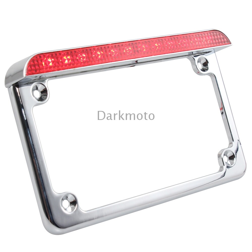 Chrome Motorcycle License Plate Frame LED Light Brake Tail Light Mount Universal