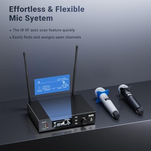 Wireless Two Microphone System with UHF Dual-Channel Receiver, Metal Handheld