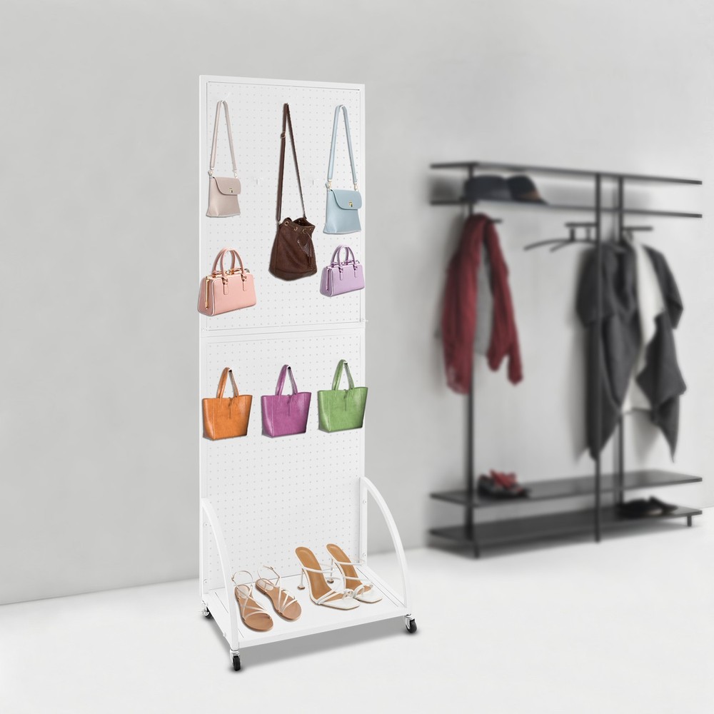 Durable Mobile Pegboard Display Stand with Wheels for Retail & Tools