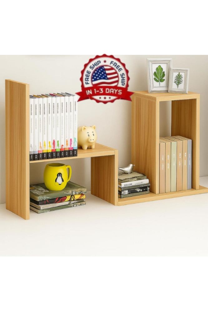 Wood Adjustable Desktop Storage Organizer Display Shelf Rack