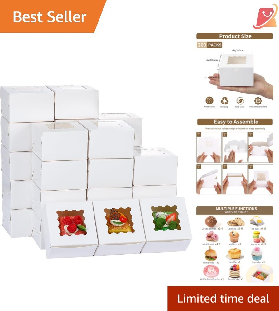 200 Count White Bakery Boxes with Window - Elegant Cookie Packaging Solution