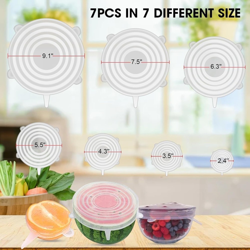 7-Piece Reusable Silicone Stretch Lids Set – Eco-Friendly Food Storage Solution