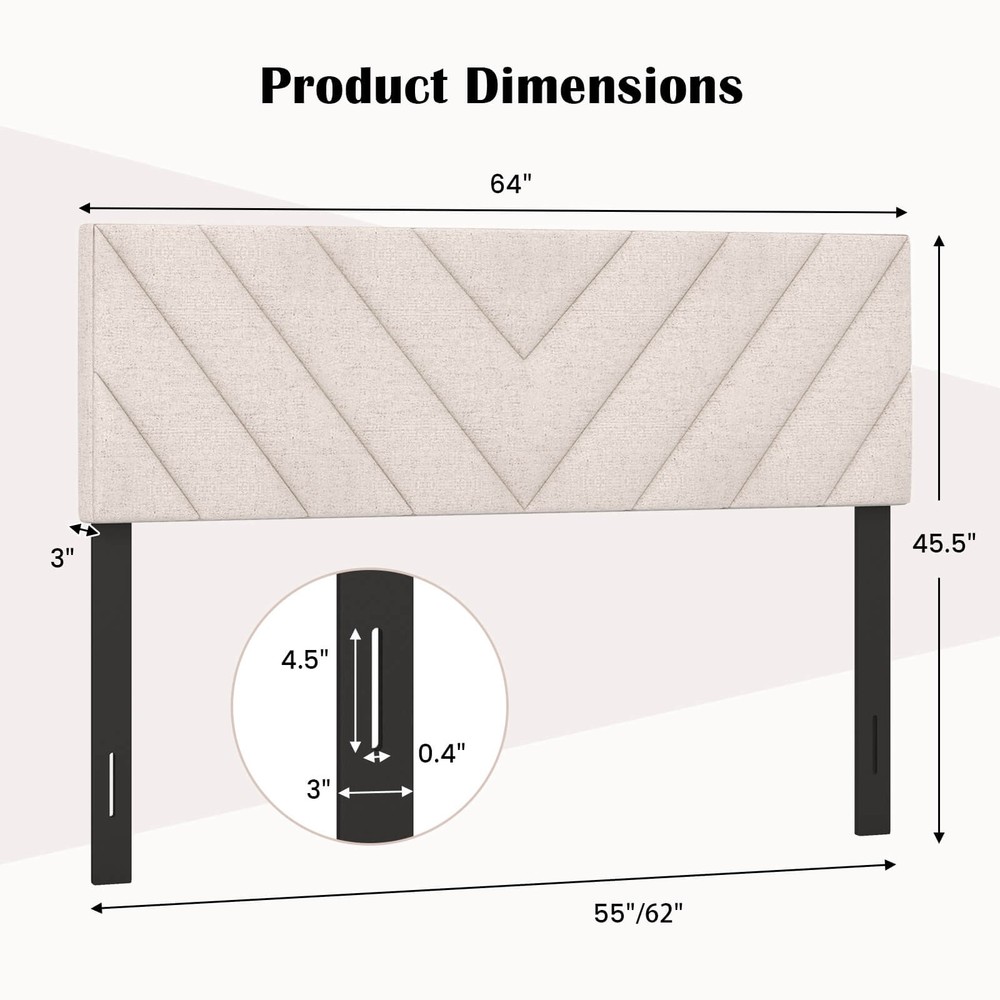 Linen Fabric Upholstered Headboard Rectangular Headboard w/ Solid Wood Legs