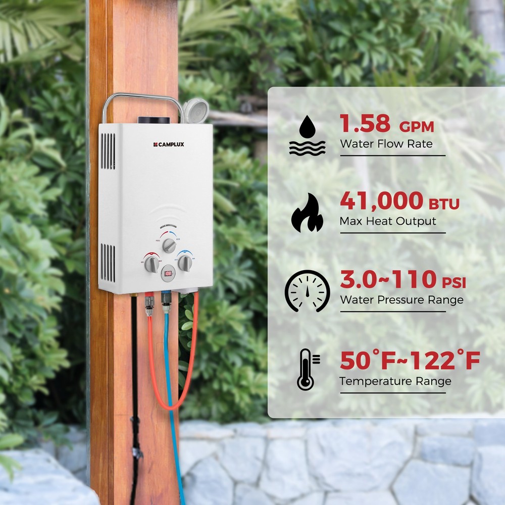 6L Propane Gas Tankless Water Heater On-demand Hot for Outdoor Portable Shower