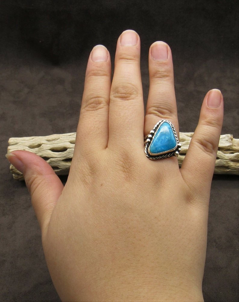 Stunning Sterling Silver and Turquoise Triangle Ring Size 8 1/2+