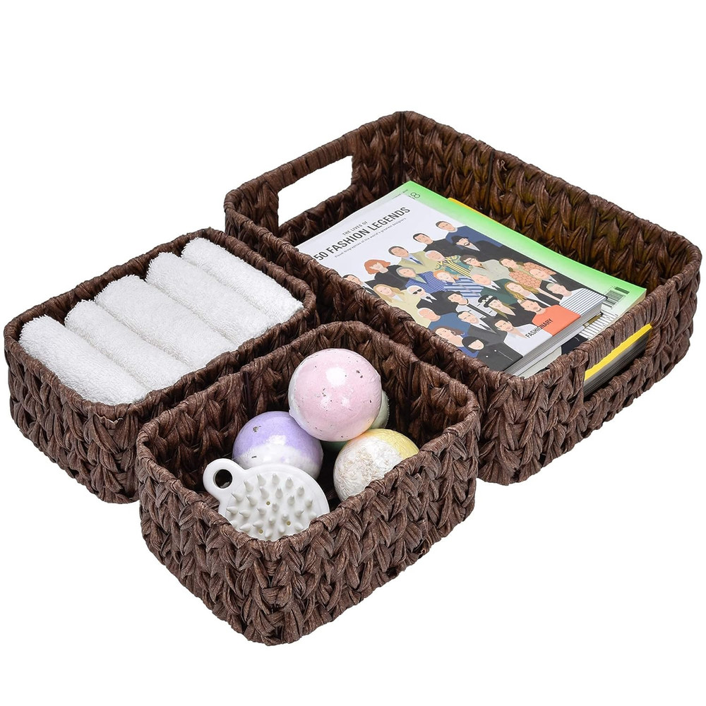 Bundle of 1-Pack Wicker Wastebasket & 3-Pack Wicker Storage Baskets