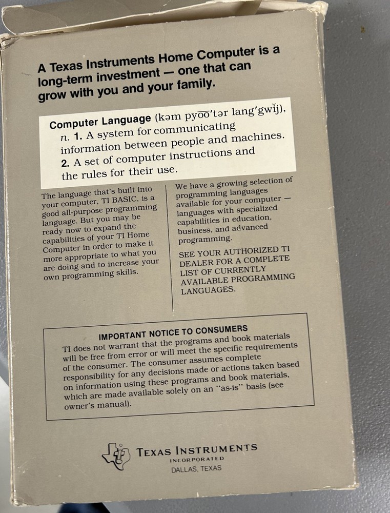 TI Extended Basic w/ Software & Manual