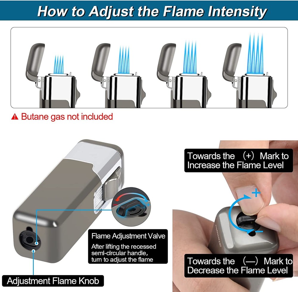 Torch Cigar Lighter 4 Jet Flame Refillable Butane Cigar Lighter Adjustable Flame