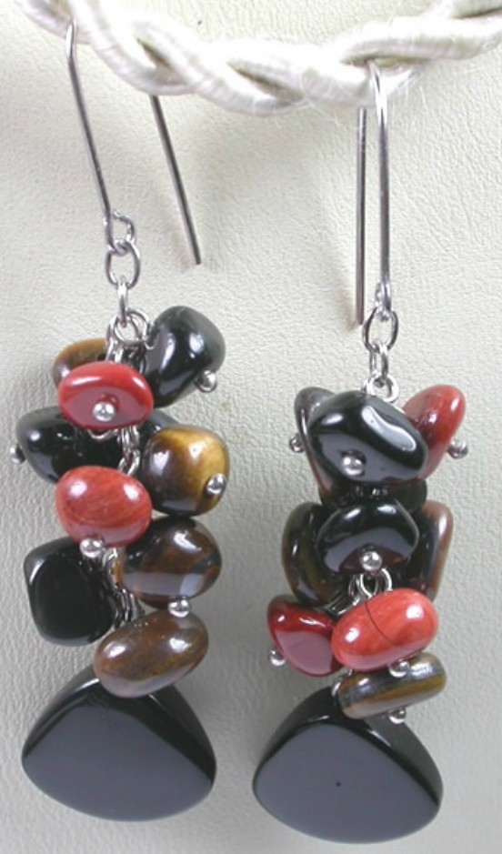 Jasper Tigers Eye Onyx Earrings Sterling Silver Statement Handmade