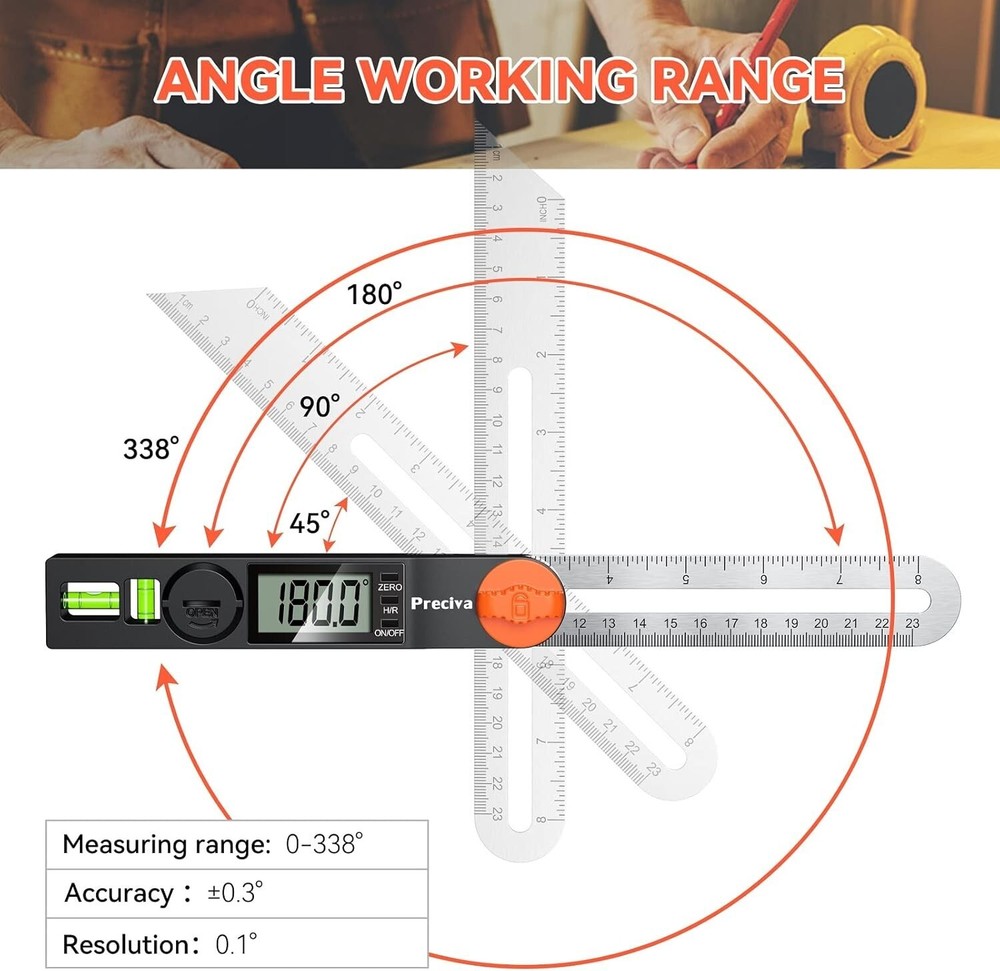 Digital Angle Finder Protractor, Preciva Digital Protractor 7 inch / 400mm St...