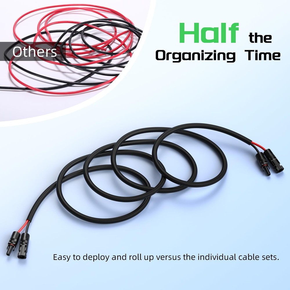 1 Pack 10awg 30ft Solar Panel Extension Cable Flame Retardant IP68 Waterproof