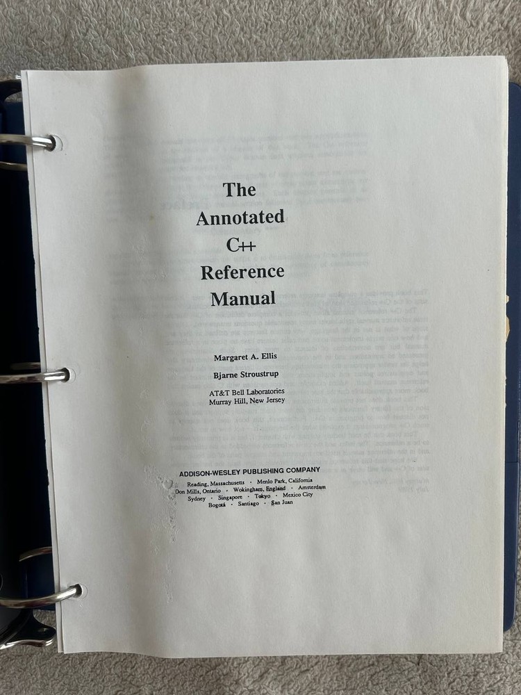 Vintage Apple 1990 C++ Annotated Reference Manual Draft by Bjarne Stroustrup