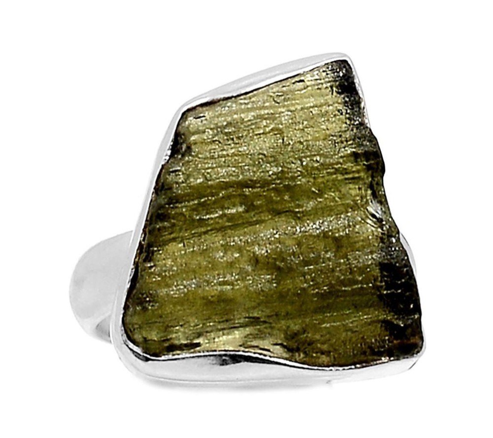 Moldavite Tektite Medeorite Sterling Silver Ring size 6.5