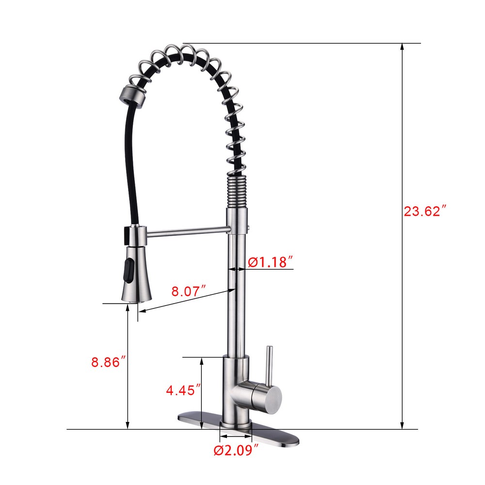 Pull Down Kitchen Sink Faucet Swivel Single Handle with Deck Plate Brushed