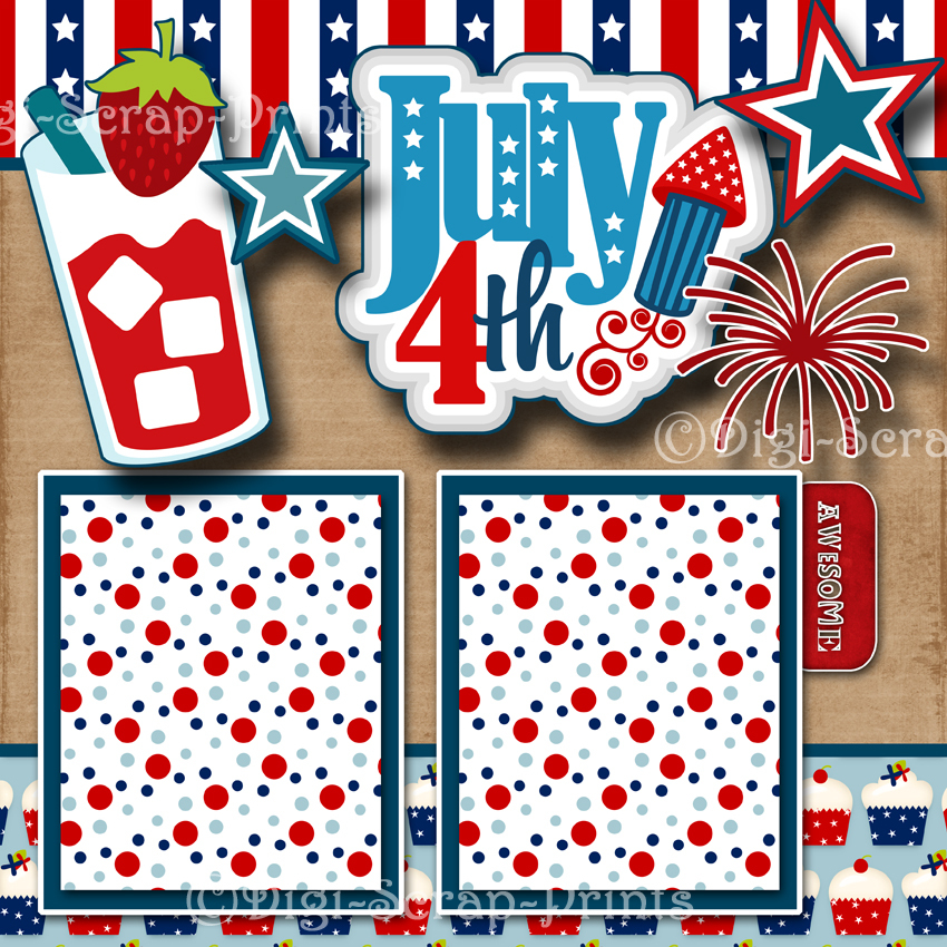 JULY 4TH ~ GRILL bbq 2 premade scrapbook pages paper piecing layout BY DIGISCRAP
