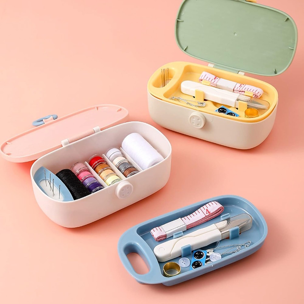 Portable Sewing Kit for Adults – Pink Plastic Box with Needle & Thread