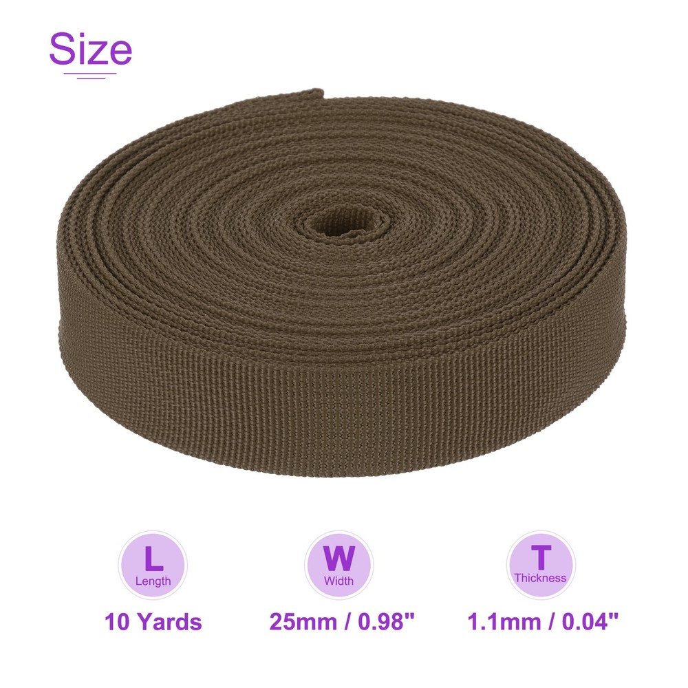 10Yard x 1 Inch Width Nylon Webbing Strap Poly Flat Webbing Strapping Dark Brown